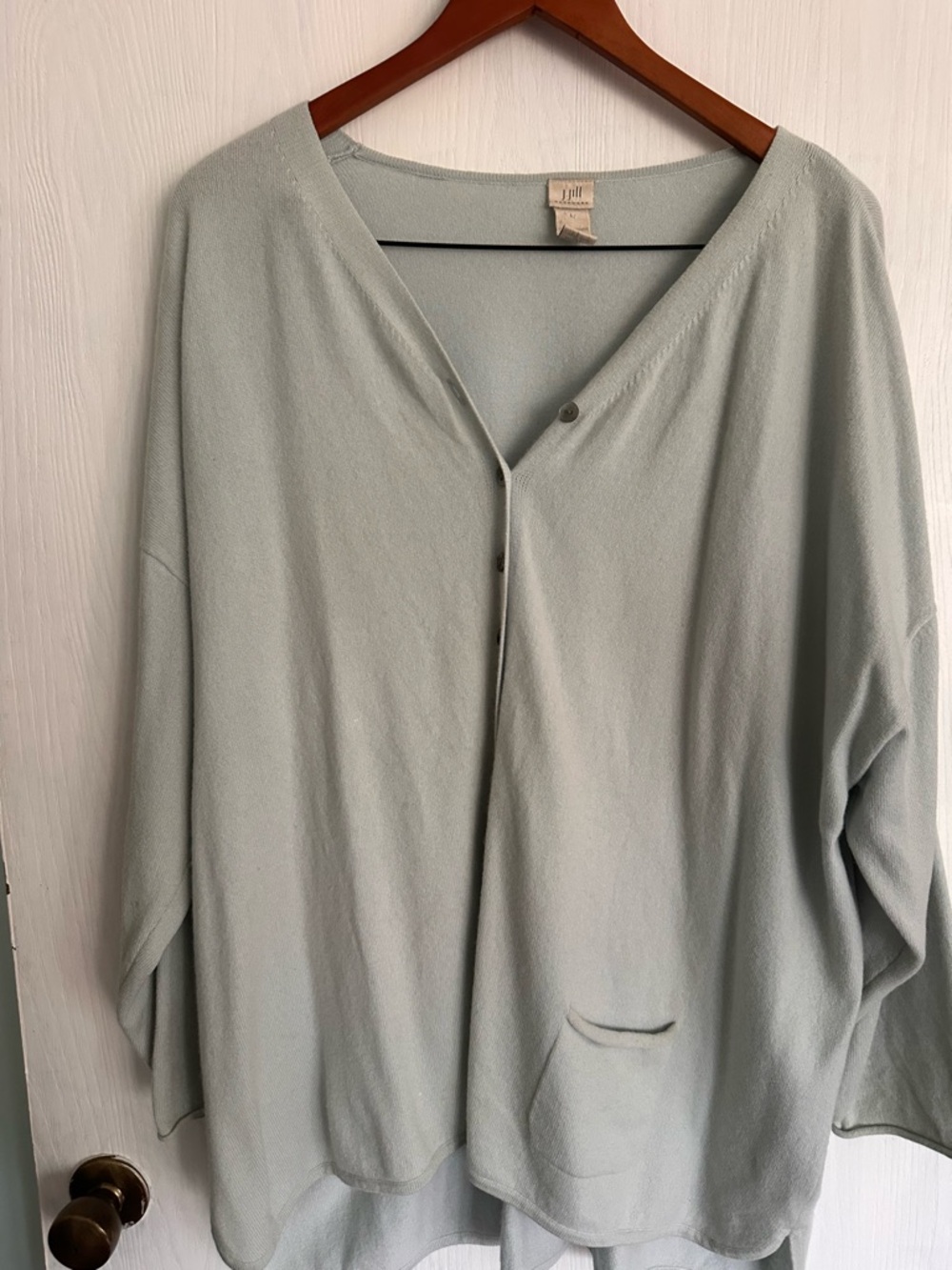 J. Jill Sage Green Cashmere V-Neck Cardigan